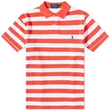 115 Polo Ralph Lauren Mens Classic Fit Striped Mesh S/S Polo Shirt,White/Red,XL