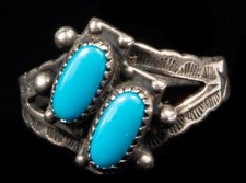 Sterling Silver Native American Turquoise Double Oval Ring Size 5 1/2