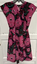 Talbots Petites P Belted Shift Dress Cap Sleeves Hot Pink Flowers