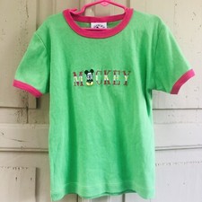 Vintage Kids Girls Disney Mickey Mouse T Shirt Embroidered Green 1980s 1990s
