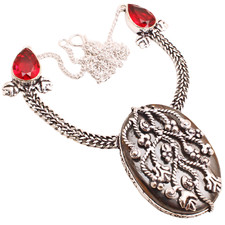 Iron Tiger's Eye Gemstone Silver Plated Handmade Jewelry Necklace 30 Gms N-1517