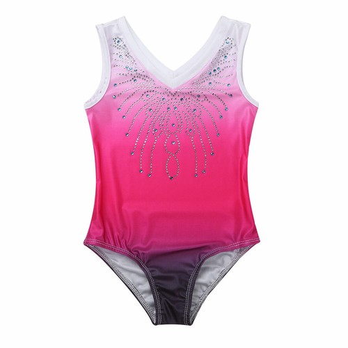 Kids Girls Ballet Leotard Splice Dance Gymnastics Athletic Bodysuit Activewear - Picture 47 of 48