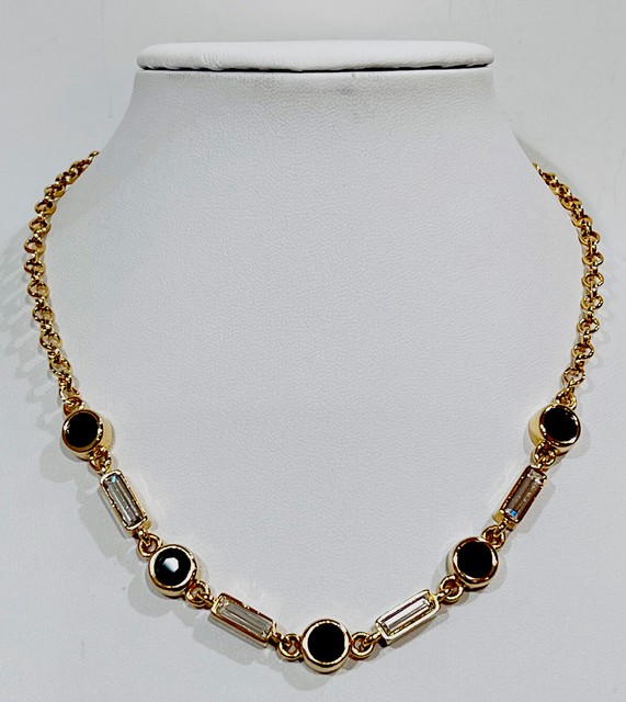 Vintage Gold Tone Black Crystal Clear Baguettes Necklace 17” Vintage Gold Tone Black Crystal Clear Baguettes Necklace 17”