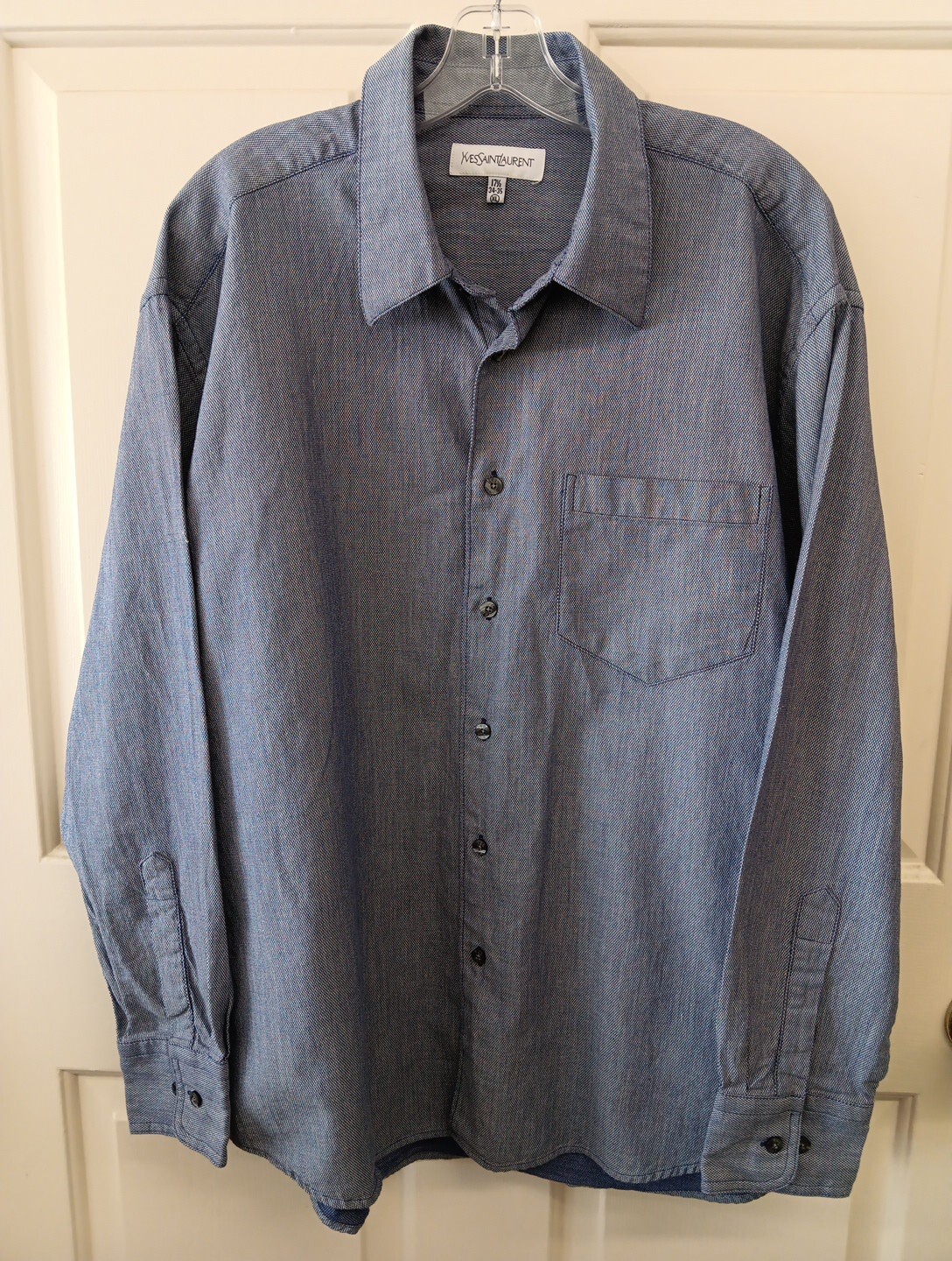 Camicia abito da taschino blu Yves Saint Laurent taglia 17 1 2 34 35 XL