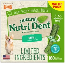 Nylabone Nutri Dent Dental Mini Fresh Breath Chew Treats Dogs 5-10lb, 160 Ct