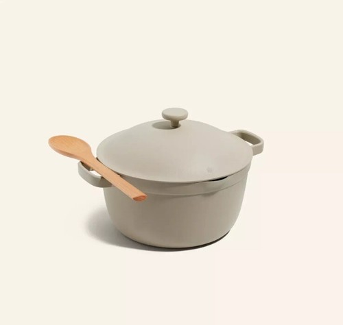 Perfect Pot 5.5 Qt by Our Place w Beechwood Spoon - Steam Gris Chaude Pale