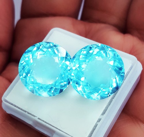 Par de gemas redondas transparentes certificadas de piedras preciosas sueltas aguamarina de 10-12 quilates W05 - Imagen 9 de 13