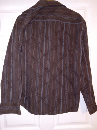 Eighty Eight Shirt Mens Large Button Up Brown Blue Stripe Long Sleeve - Picture 5 of 6