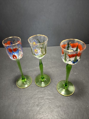 3 Theresienthal Meyr's Neffe Nouveau Enameled 5 5/8” Cordials Green 1 As Is - Picture 11 of 13