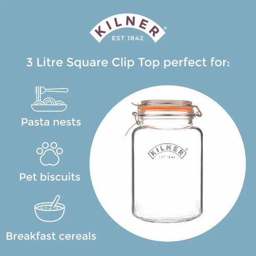 Glass Jar 3L Square Preserving Jar Storage with Airtight Clip Top Container 2pcs - Picture 5 of 5