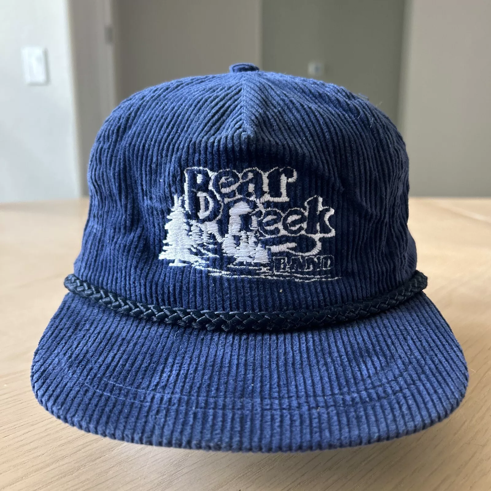 Casquette de sport vintage années 90 Supreme Bear Creek Band velours côtelé réglable corde chapeau bleu