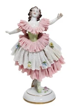 Antique Dresden Made In Germany Volkstedt Laced Ballerina Porcelain Figure