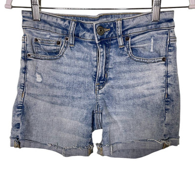 American Eagle Next Level Stretch Jean Shorts Rolled Cuff Mid Rise Stone Wash 2