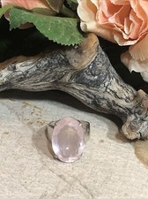 17. Vintage 925 Sterling Silver Oval Faceted Rose Quartz Ring 9.5s, 10g
