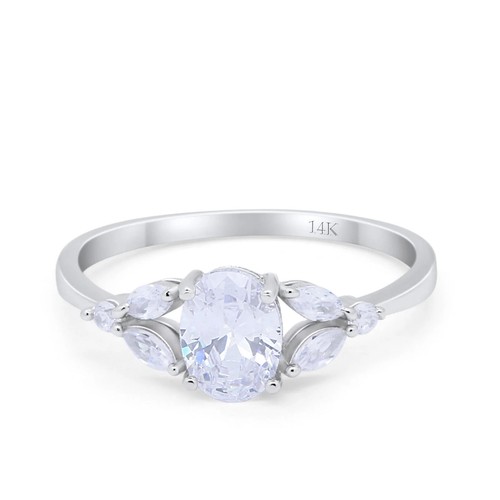 14K Gold Art Deco Ring Wedding Engagement Marquise Cut Oval Ring CZ 8mm - 第 14/24 張圖片