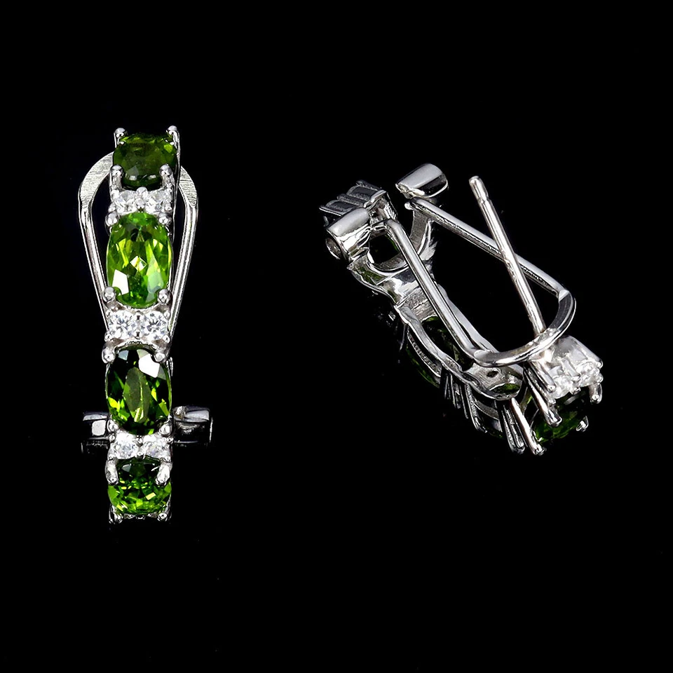 925纯银耳环椭圆形镀铬透视天然宝石首饰 — 第 3/4 张图片