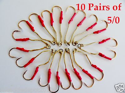 20 Assist Hooks 5/0 Gold Finish For Knife Vertical Speed Jigs - 5 Packs 10 Pairs