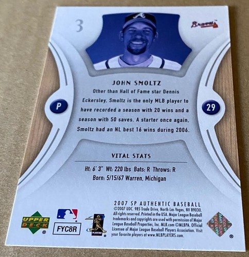 JOHN SMOLTZ HOF 2007 Upper Deck SP AUTHENTIC Card #3 NM-MT Condition - Picture 2 of 2
