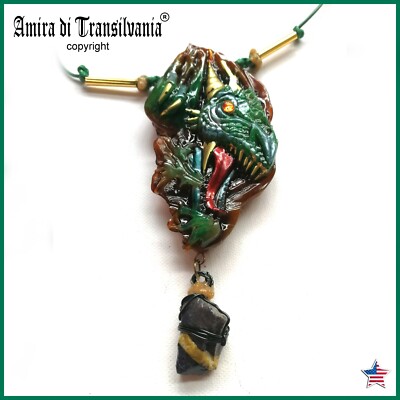 Green Head Dragon Oriental Asian Cinese Jewellery Stone Pendant Amulet Feng Shui