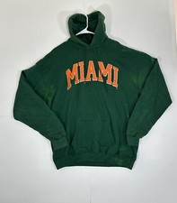 Vintage 80s University of Miami UM Hurricanes Hoodie Green USA Made Men's XL