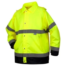 CLASS 3 HIGH VISIBILITY REFLECTIVE WATERPROOF HI VIS HOODED RAIN JACKET COAT