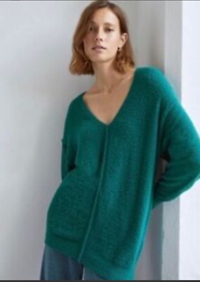 Aritzia Wilfred Free womens XS Hush Knit tunic V-Neck Sweater teal pullover cozy