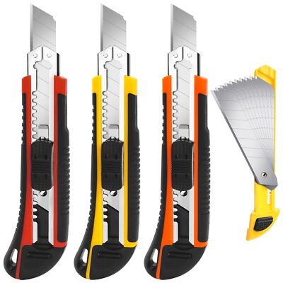 3pack Box Cutter Utility Knife Box Cutter Retractable Ultra Sharp Blade And Anti