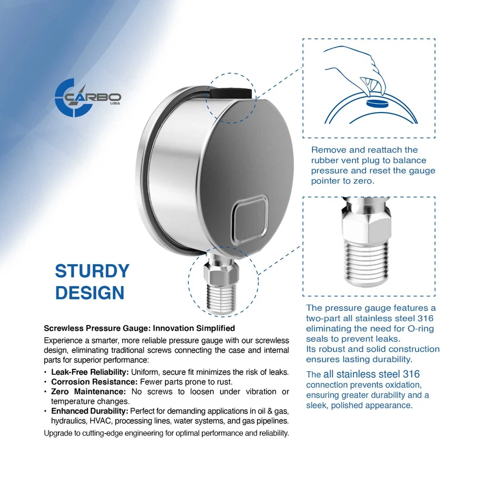 2-1/2" Pressure Gauge, ALL STAINLESS STEEL, Liquid Filled, Lower Mnt, 30 Psi - Image 3 of 4