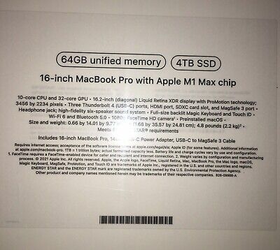 Apple MacBook Pro 16'' (4TB SSD, Apple M1 Max, 3.2GHz, 64GB Apple MacBook Pro 16'' (4TB SSD, Apple M1 Max, 3.2GHz, 64GB