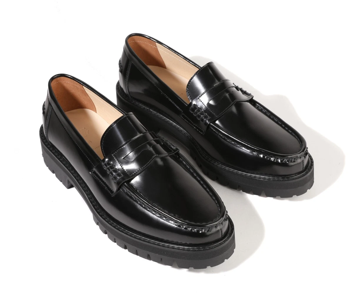 Firenze Atelier Men s Handmade BLACK Leather Chunky Penny Loafers