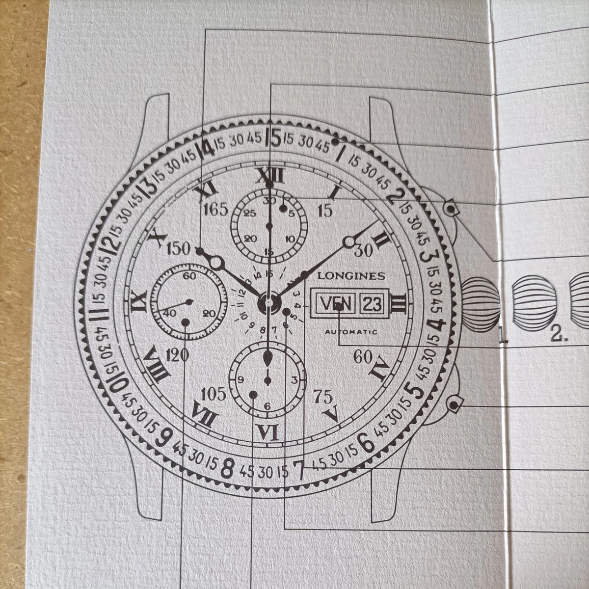 Libreto cronógrafo ángulo horario Longines LINDBERGH - sello blanco raro