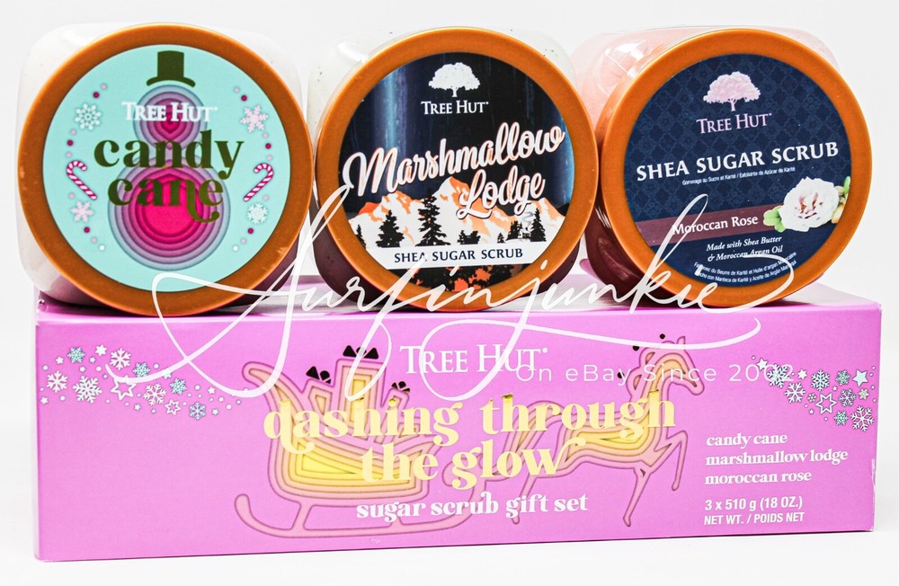 Tree Hut Dashing Through The Glow Sugar Scrub Gift Set Marshmallow Lodge 3pc Set