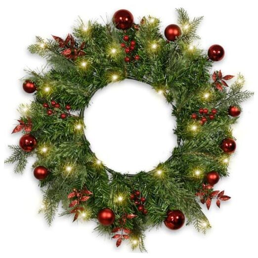 Christmas Wreath for Front Door Wreath, 22 Inch Christmas Door Wreath with Red