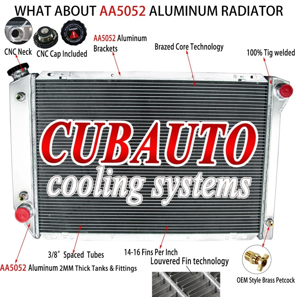 3 ROW Aluminum Radiator Fits Ford F150 F250 F350 Bronco 5.8L 7.5L V8 1980-1984 Foto 2 de 4