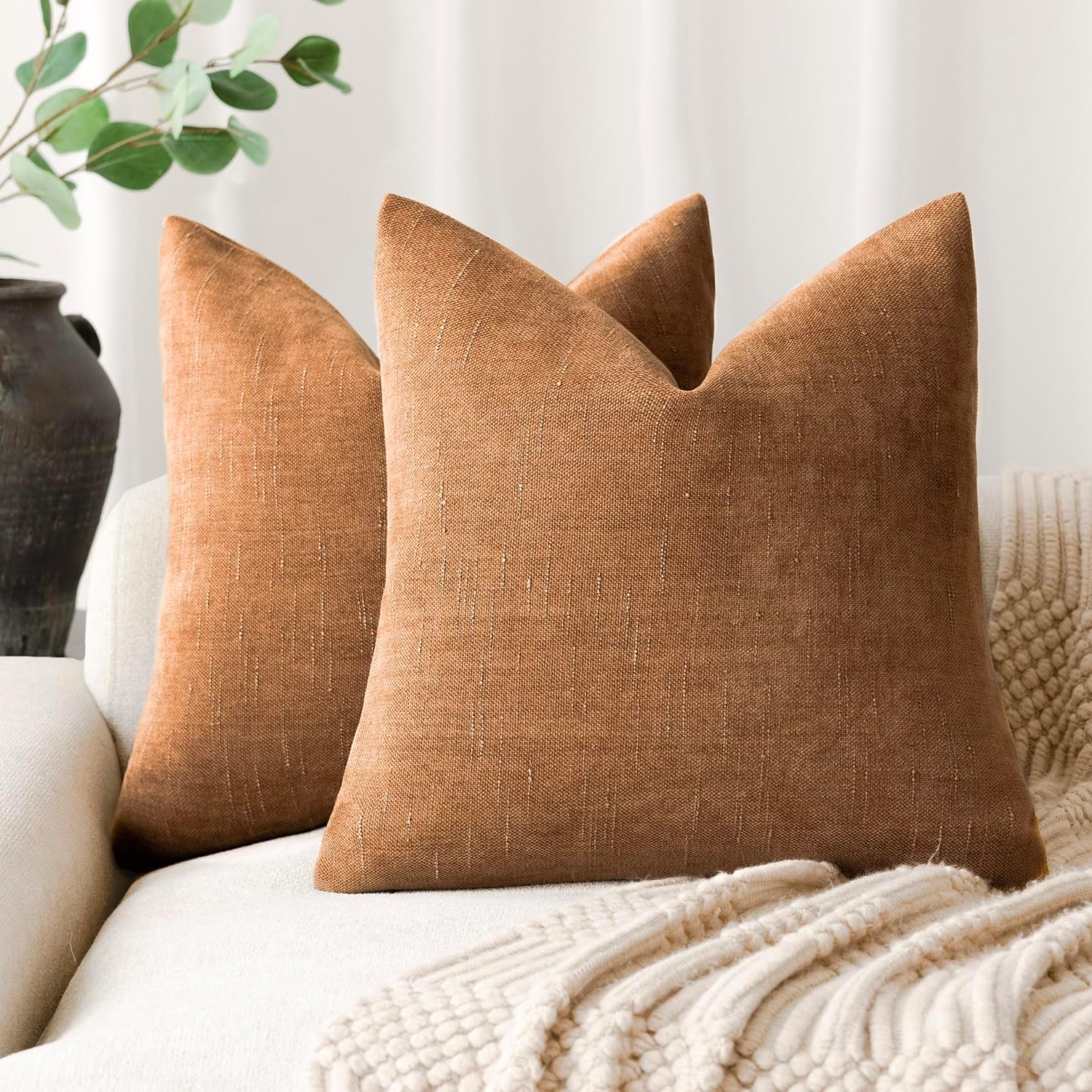 2 Soft Textured Square Throw Pillow Covers - Solid Accent Cushions