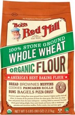 Bob's Red Mill 100 Stone Ground Whole Wheat Organic Flour 5 LB Bag