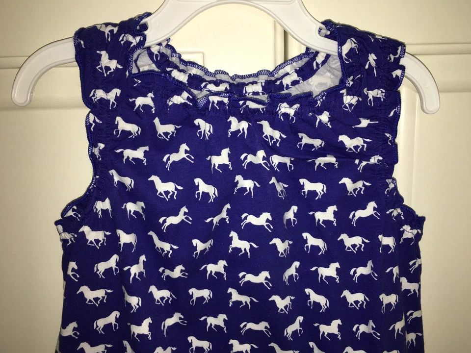 NWT 6 Garnet Hill Navy Tiered Dress Pony Pattern Horse - Image 3 of 3