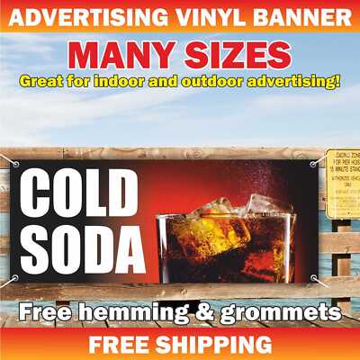 COLD SODA Advertising Banner Vinyl Mesh Sign ice soda fruit fresh drinks tea bar