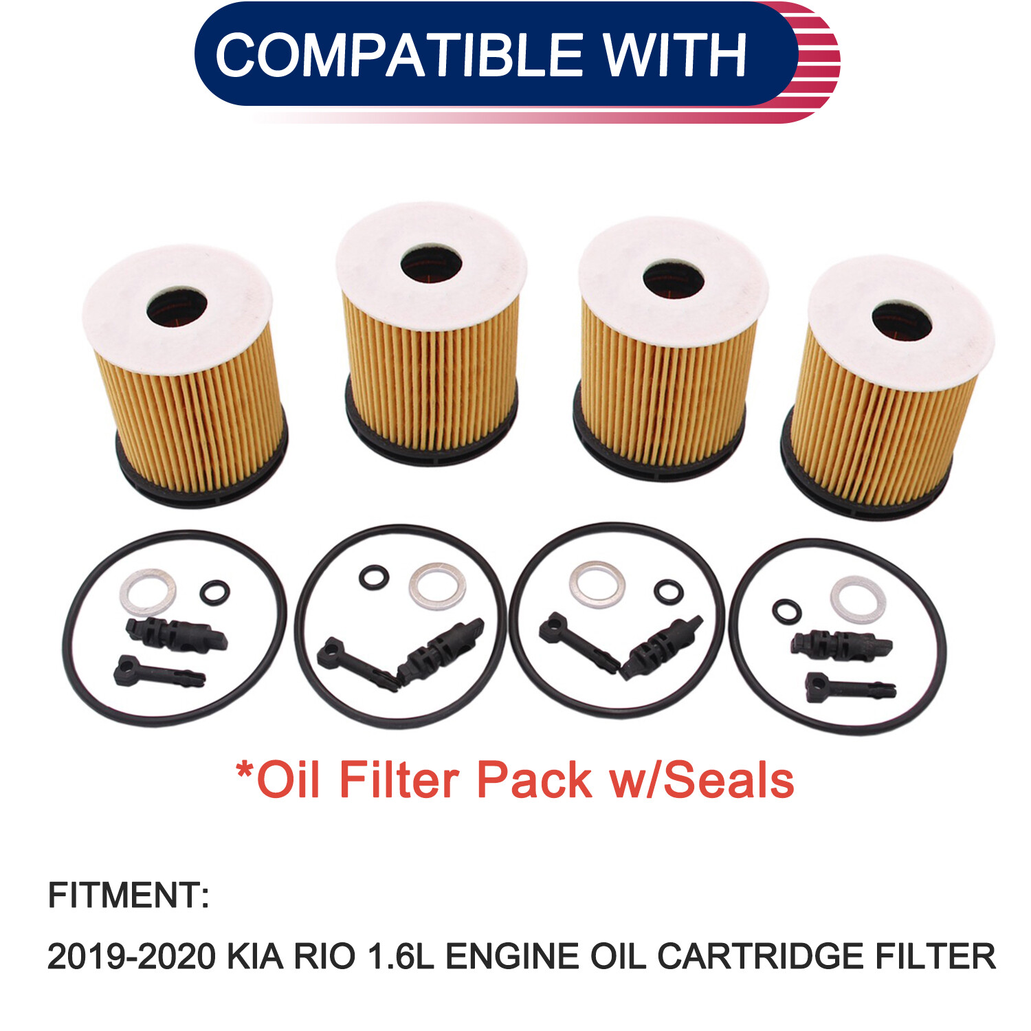 Oilk Filter Rio 4x Oil Filter Pack w/Seals 26350-2M000 Fit for Kia Rio 1.6L Engine 2019 ...