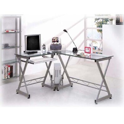 Deluxe Ergonomic L Shaped Computer Desk Workstation Clear