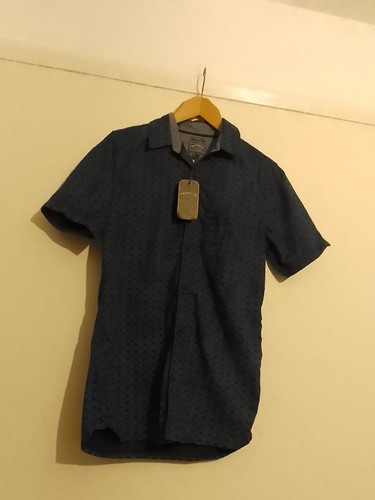 Fat Face Shirt Mens Small Slim Fit Blue Button Up Long Sleeve Printed