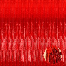 6 Pack Red Foil Fringe Curtain Backdrop 3.28Ft x 9.8Ft Metallic Tinsel Foil F...