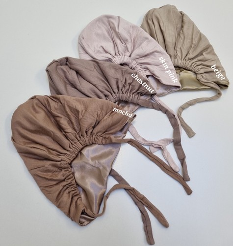 Satin Lined Tie Back Bonnet Under scarf Silk Underscarf cap Tube Tie Bonnet - Picture 19 of 23