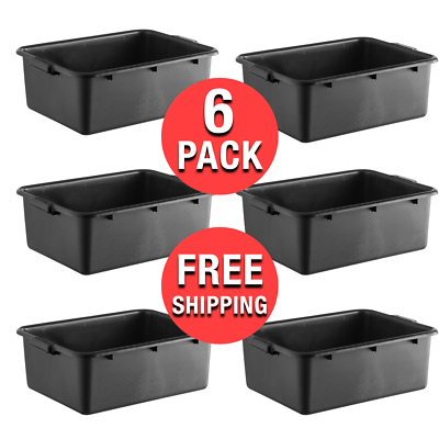 6-Pack) Black Bus Plastic NSF Restaurant Dishwasher Tub Box Meat