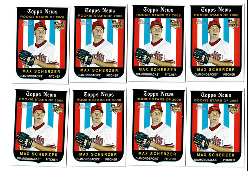 (8) HUGE 2008 Topps Heritage #519 MAX SCHERZER RC Lot Blue Jays NR MINT to MINT - Picture 3 of 6
