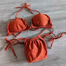 Bikini Swimsuit Halter Top Adjustable Strap in Brown Size Medium NWOT