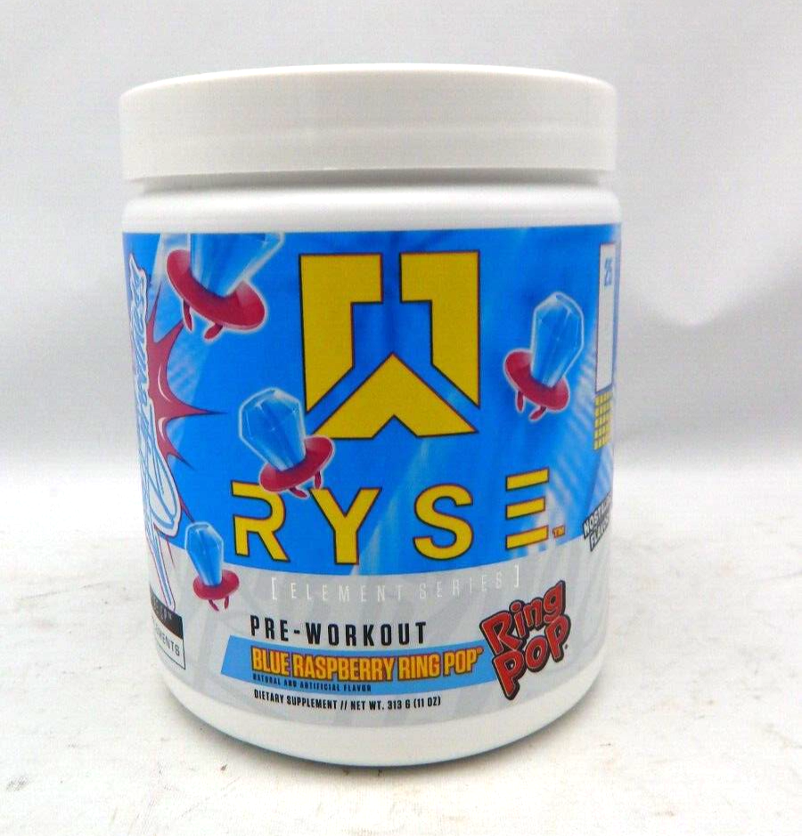RYSE PreWorkout Powder 25 Servings Blue Raspberry Ring Pop 11 oz 06/