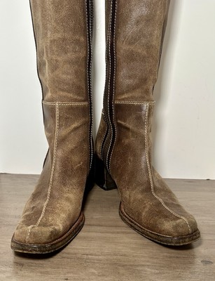 Vintage Miu Miu Brown Distressed Suede Leather Square Toe