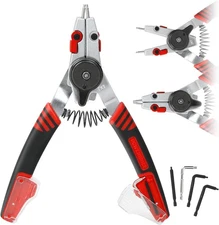 Powerbuilt Snap Ring Pliers with Combination Internal External Ring, Red 