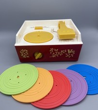 Vintage Fisher Price Music Box Record Player w/ 5 Records Works Complete 70’s